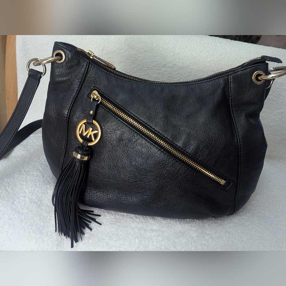 Michael Kors Black and Gold Hobo Bag with Tassel